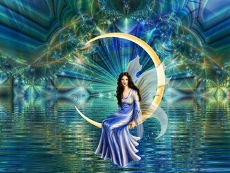 Fairy On The Water Moon Background Wallpaper This