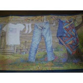 All American Denim Laundry Clothesline Wallpaper Border Walls