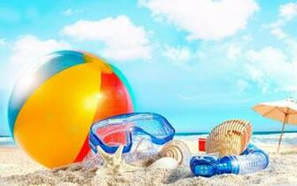 Beach Ball Seashells Water Glass Wallpaper High Resolution