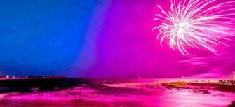 Beach Fireworks Pink HD Wallpaper Banner Whae