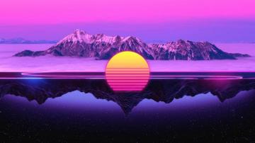 The Sun Reflection Mountains Music Star 80s Neon S