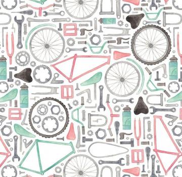 Watercolour Bicycle Parts Pattern By Elena O Neill