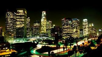 Los Angeles City Night Street Skyscrapers Full HD 1080p