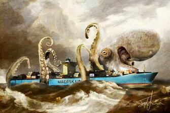 Giant Squid Wallpaper Ships Artwork