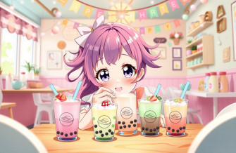 Cute Anime Girl Drinking Boba Wallpaper