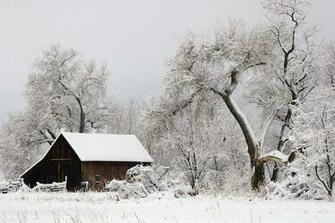 Winter Barn Scenes Old Sits Under Heavy Snow
