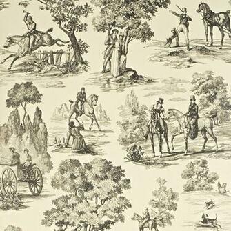 Sanderson Fox Hunting Degtfh103 Cream Ebony Wallpaper From The Toile