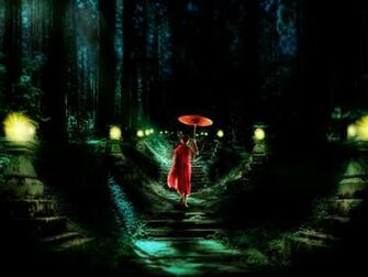 Boy Monk Stairs Night Child Umbrella Buddhism Background