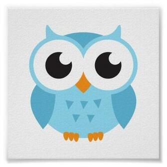 Cute Blue Cartoon Baby Owl Poster