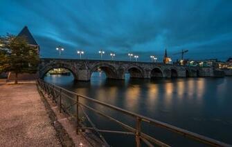 Wallpaper Night Bridge Lights Netherlands Holland Maastricht