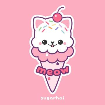 Ice Cream Kitty Cat Coloring Cute Kawaii Drawings