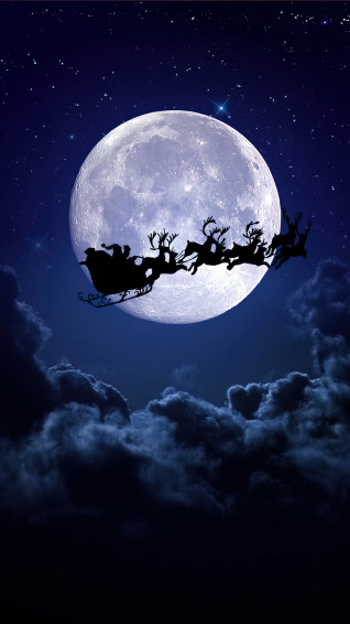 Santa Claus Flying Reindeer Sleigh Silhouette Christmas Wallpaper