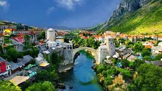 Alpine Town River Wallpaper