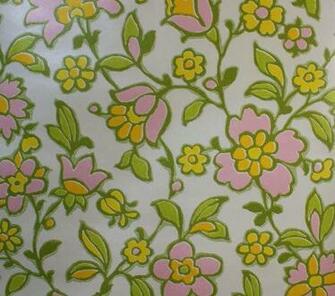 S Vintage Wallpaper Pretty Pink Green And Yellow Spring Floral On