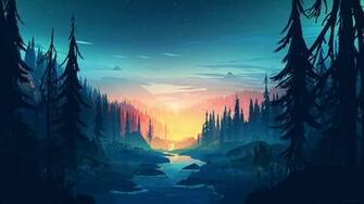 Wallpaper Forest Sunset Artwork 4k Art