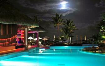 Swimming Pool At Night Widescreen HD Wallpaper