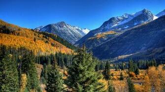 Green Mountains Nature Autumn Yellow Evergreen Skyscapes HD Wallpaper