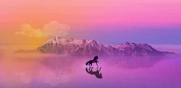 Pink Mountains Reflection Nature Blue Clouds Sunset