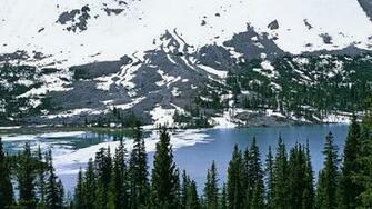 Trees Pine Needles Snow Slope Forest Winter River Mountain Wallpaper