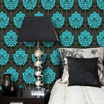 Shop By Style Damask Marrakesh Teal Black Wallpaper