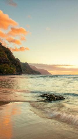 Nature Ocean Sea Mountain Beach Wave Landscape iPhone Wallpaper