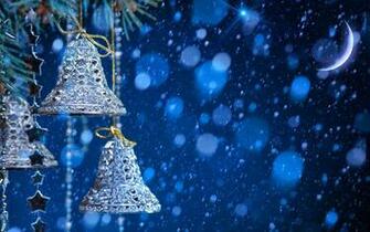 Merry Christmas Jingle Bells Silver With Snow Fall Blue Background
