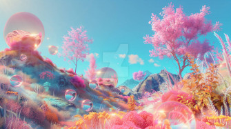 Bubblegum Landscape By Wellowr Wallpaper