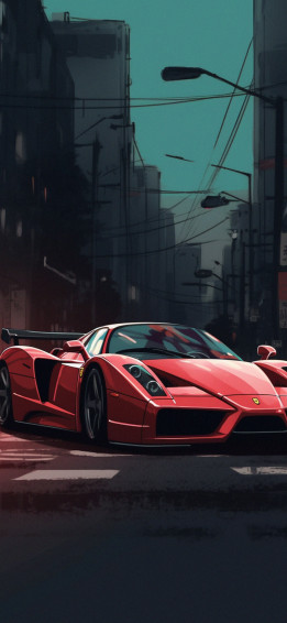 Red Ferrari Enzo City Wallpaper For iPhone