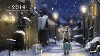 Snow Anime Girl Winter Welcome Snowman