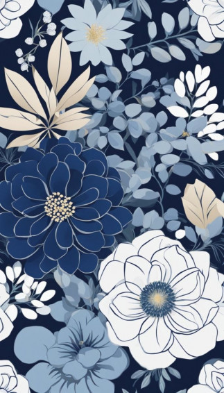 Blue Flowers Aesthetic Illustration Background Wallpaper