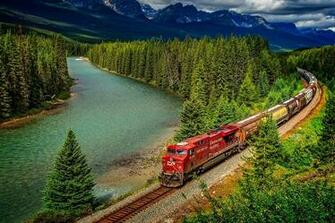 Desktop Wallpaper Banff Canada Locomotive Nature Parks Trains