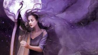 HD Princess Playing The Harp Wallpaper