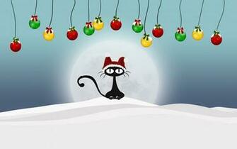 Black Cat With Christmas Hat Wallpaper