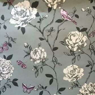 Rasch Amour Bird And Butterflies Wallpaper Grey Pink