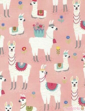 Pink Fabric With White Alpacasso Alpaca Animal By Timeless