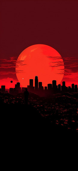 Los Angeles Skyline Vibrant Red Aesthetic Wallpaper iPhone In