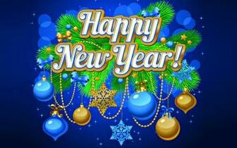 Happy New Years Holiday Card With Decorations Pine Twigs