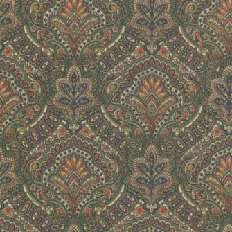 Details About Paisley Damask Green Orange Blue Wallpaper