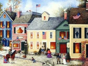 Wallpaper Americana Art Painting Topiary Falls