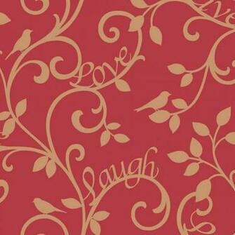 Fine Decor Live Love Laugh Scroll Wallpaper Red Gold Fd40284
