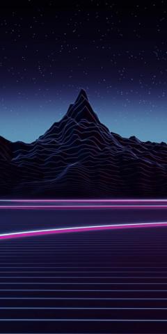 Neon Highway Mountains Landscape Wallpaper