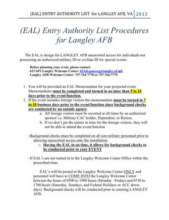 Eal Entry Authority List For Langley Afb Va