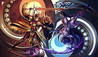 Women Fight League Of Legends Swords Leona Diana Fighter