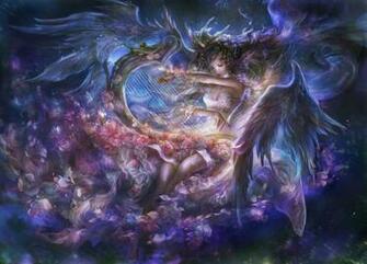 Realistic Fantasy Flower Girl Woman Wings Angel Petals Yellow Eyes