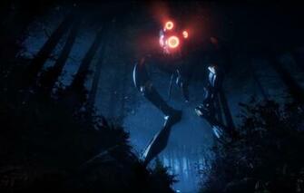 Wallpaper Forest Trees Rain Robot Cyborg Image For Desktop