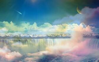 Waterfalls In Dreamland Wallpaper Background