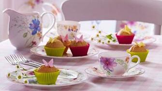 Wallpaper Desktop Tea Party Cups Dishes Sweets Cupcakes