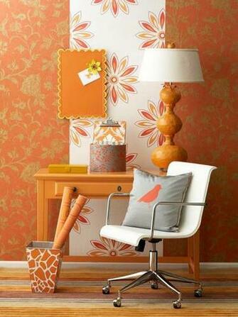 Papered In Thibaut S Bandonese Wallpaper Metallic Gold On Orange