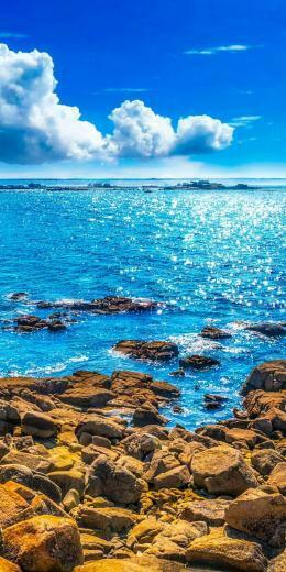 Rocks Coast Sunny Day Blue Sea Wallpaper Beautiful