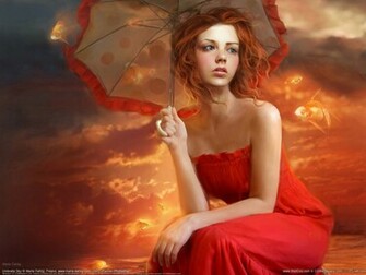 Cg Art Girl Wallpaper Unbrella Sky Some Others